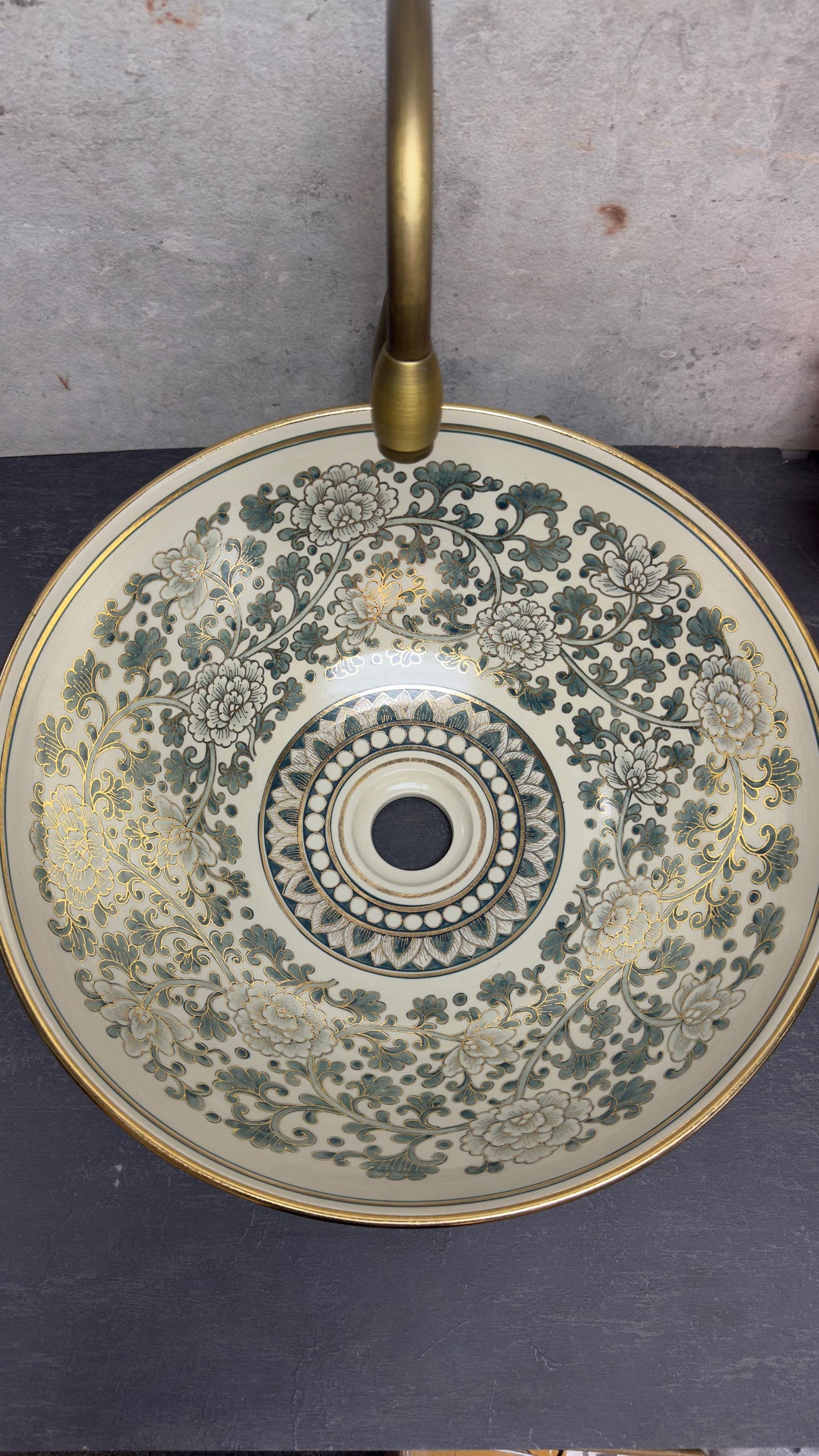 Ceramic sink/ bathroom sink/ vanity/ hand painted/ handmade USA stock !!! GOLD RIM