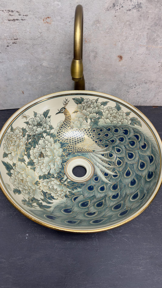 Ceramic sink/ bathroom sink/ vanity/ hand painted/ handmade USA stock !!! GOLD RIM